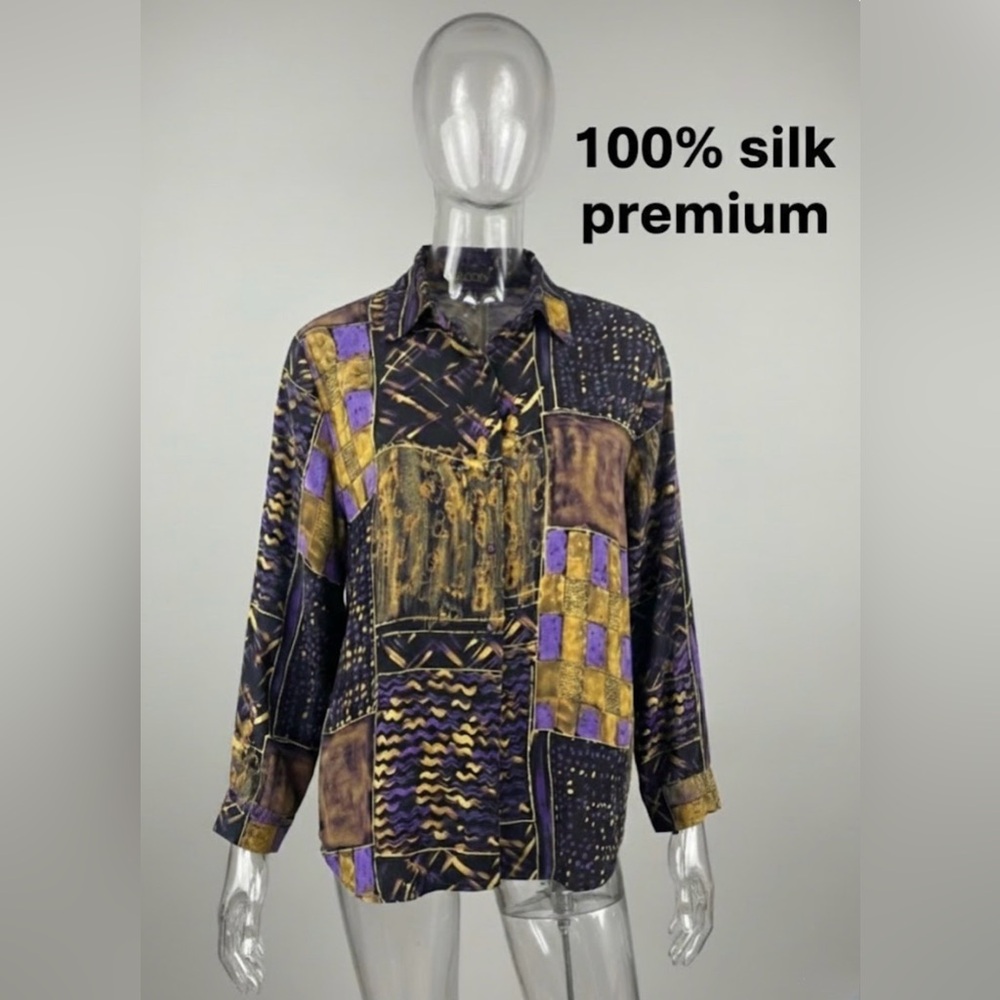 VTG Women's Corey B New York Luxury 100% Silk Artistic Abstract Print Size 2X